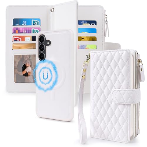 Étui cuir matelassé Samsung S25+ Plus protection RFID et MagSafe chic Harryshell blanc