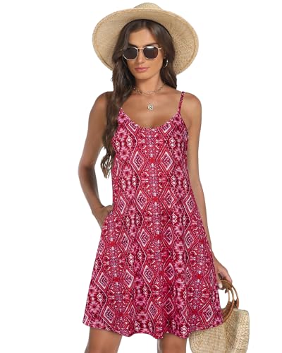 Image of elescat Womens Summer Dresses Spaghetti Strap V Neck Casual Sleeveless Sundress Beach Cover Ups with Pockets 2026