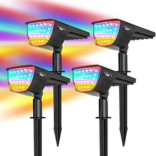 Image of Solar Color Changing Spot Lights Outdoor, IP67 Waterproof Solar Landscape Lighting, 7 Modes Multicolor RGB Landscape Spotlights for Garden Yard Driveway Lawn Patio Pathway Easter Decorations, 4 Pack