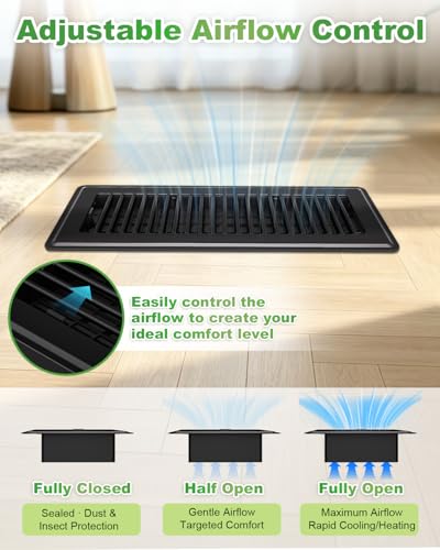 Image of 4x12 Floor Register, Black, Anti-Rust Vent Covers for Floor Vents, 2 Pack