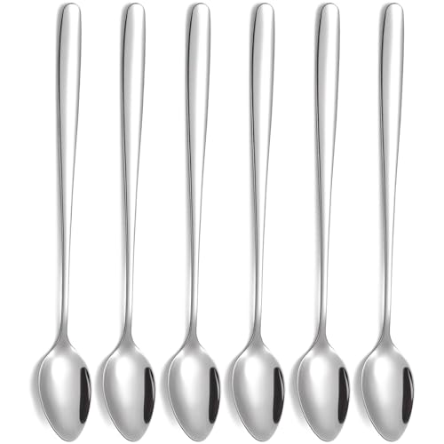 Pack of 6 Latte Macchiato Spoons, Ice Cream Spoons Long 19.5 cm Stainless Steel Long Drink Spoons, Long Spoon for Cocktail Coffee Tea Milkshake Ice Cream Sundae Dessert