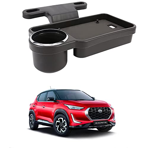 Image of Oshotto (FT-04) Foldable Car Auto Headrest Rear Back Seat Table Drink Food Cup Tray Holder Compatible with Nissan Magnite - Black