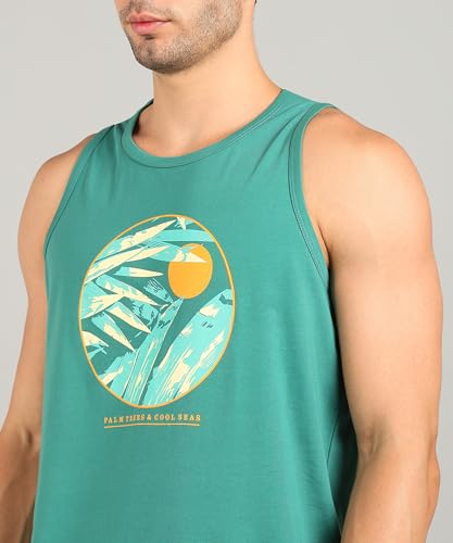Image of Alan Jones Clothing Men Cotton Printed Sleeveless T-Shirt | Regular Fit | Casual, Beach & Lounge Wear | Tank Top for Summer