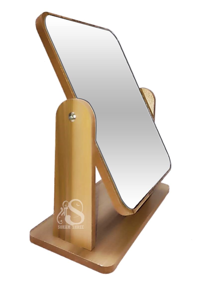 Wooden Tabletop Makeup Mirror Vanity Table Stand Mirror Swivel Bamboo Mirror for Bedroom Bathroom Desk 360 Degree rotatable Cosmetic Mirror for Makeup | (Square)-image-26