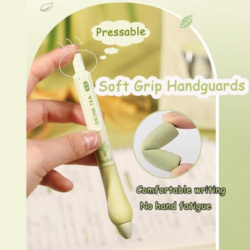 Image of COOFANDY 5 Pcs Cute Pens Bulk for Tea Lover Aesthetic Stationery Supplies Gel Ink Pens,0.5mm Gel Pens Retractable Quick, Black Ink Smooth Writing for School Office Supplies (Green tea)