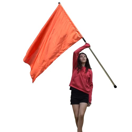 Spinning Color Guard Flag with Pole (Orange) – Lightweight Dance Flags w/ 71” Adjustable Rubber Coated Poles - Robust Tear-Resistant Color Guard Practice Flag - Cheer Flags for Competition, Performances