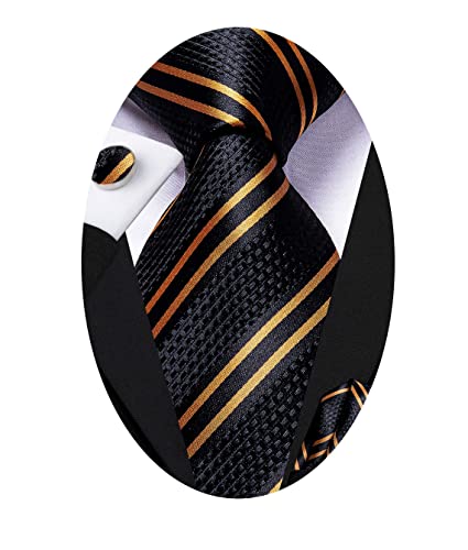 Image of Hi-Tie Men Ties Sets Silk Stripe Paisley Necktie Pocket Square Cufflinks for Business Wedding