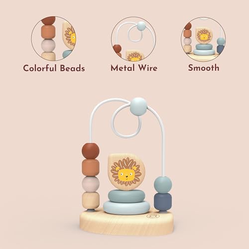Image of Speedy Monkey Lion Bead Maze, Colorful Wire Frame Toy with 7 Soft Beads, Promotes Dexterity, Hand-Eye Coordination & Color Recognition, Non-Toxic Paint, Ideal for Kids 1-3 Years | 7 sliding beads, wire frame, lion theme, wooden bead maze, montessori toys, preschool toys, dexterity color recognition