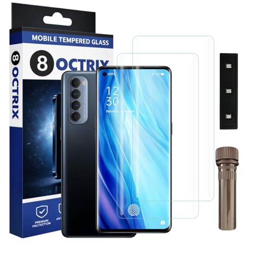 Image of Curved UV Tempered Glass Screen Protector for Oppo Reno 4 Pro | Transparent | Pack of 2 | Full Screen Coverage with UV Installation Kit