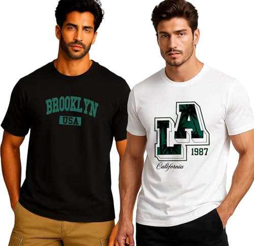 Image of JUARI BE A GENTLEMAN Men's Polycotton Printed T-Shirt | Stylish Round Neck Half Sleeve Casual Tee for Men | Comfortable & Breathable T-Shirt for Office, Travel, Gym & Outdoor Use Pack of 2