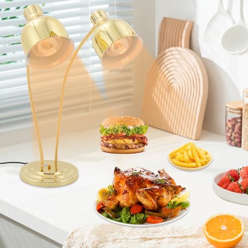 PERFERATE Food Heat Lamp 2-Head Electric Heating Lamp 500W Commercial Food Warmer Lamp for Food Electric Warming Lights for Restaurant, Buffet, Catering, Kitchen & Home Use (Gold)