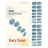 Heyhae Semi Cured Gel Nail Strips | No LED Lamp Needed | Solid, Blue | Easy Apply & Remove, Salon Quality | Includes 28 Strips, 1 Prep Pads, Nail File & Wooden stick - Hey, Slay Bestie