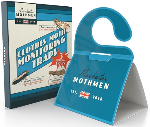 Manchester Mothmen Clothes & Carpet Moth Monitoring Traps | 5 Sticky Pheromone Monitoring Traps for Wardrobe | Premium Moth Catchers Indoors