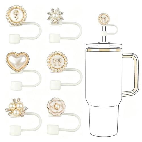 Image of HASTHIP 6pcs Straw Covers Cap for 10mm Straws Bling Silicone Toppers