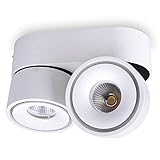 JVS Aufbaustrahler Aufbauleuchte Deckenleuchte MONAKO Aufputz LED 2X 9W Warmweiß 230V IP20 rund weiss schwenkbar Strahler Deckenlampe Aufbau-lampe Downlight aus Aluminium - Dimmbar