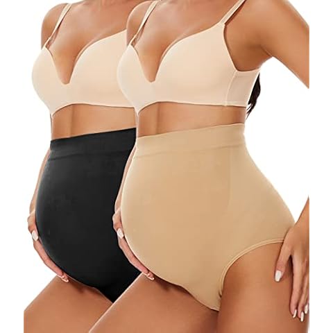 KUNINDOME Seamless Maternity Shapewear, Nude + Black, Medium Cover