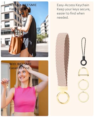 Image of WEESMILE Keychain Wristlet, Stretchy Key Chain for Car Keys with 2 Keyrings and D ring, Cute Wrist Lanyard for Women Men