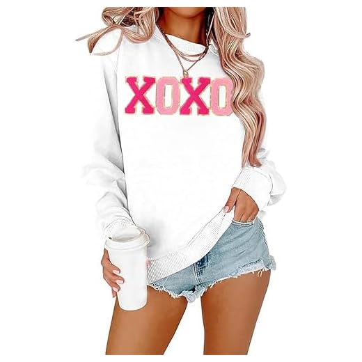 BINLANHANAT Valentine Sweatshirt Women Glitter XOXO Chenille Patch Pullover Top Novelty Valentine's Day Long Sleeve Gift Top