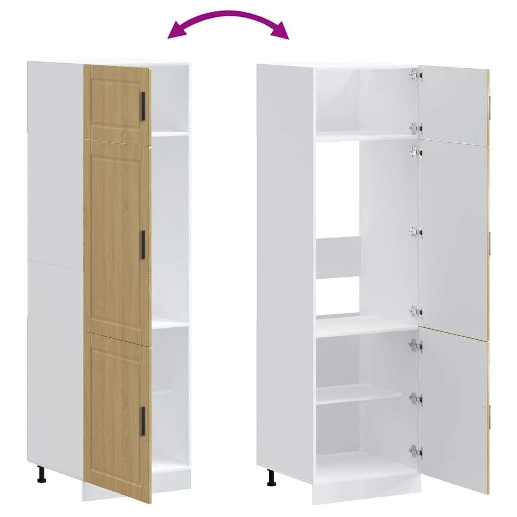 Porto - Mobile da cucina in legno di rovere Sonoma, con piedini regolabili, 60 x 57 x 207 cm, spazio per mobili da cucina, mobiletto e credenza da cucina, pratico mobiletto da cucina