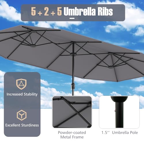 Image of Tangkula 13FT Double-sided Patio Umbrella, Extra Large Twin Table Umbrella with Crank Handle, Umbrella Base, Safety Lock, Air Vent, Outdoor Market Umbrella for Garden Pool Backyard (Gray)