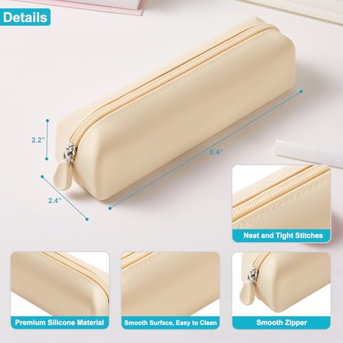 Image of Silicone Pencil Case, Pencil Case Small, Pencil Pouch Aesthetic, Pencil Bag, Pencil Pouch for Women, Makeup Pouch Khaki