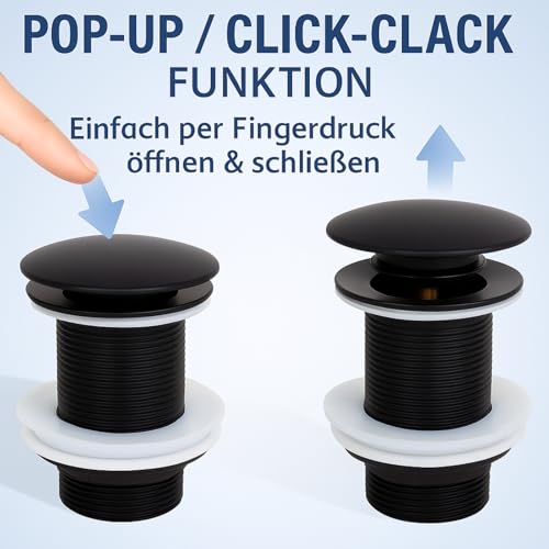 Universal Ablaufgarnitur Waschbecken Ohne Überlauf Schwarz - Pop Up Ablaufventil Waschbecken Click Clack Abflussgarnitur Waschbecken