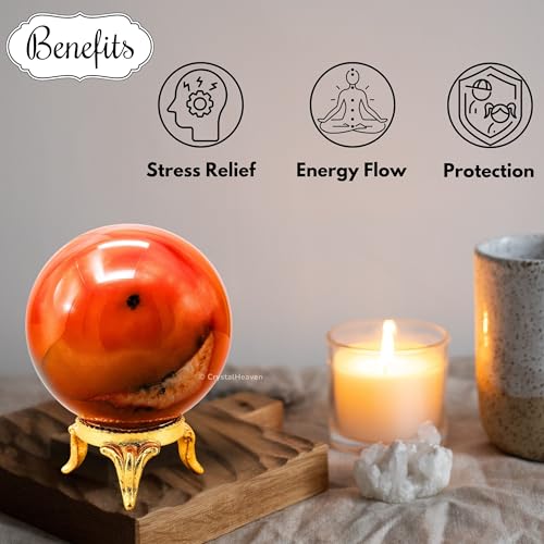 Image of Certified Carnelian Crystal Ball for Meditation - Premium Crystal Vastu Items for Home and Feng Shui Items for Good Luck - Ideal for Pooja Supplies and Spiritual Practices (2 inch Inch)