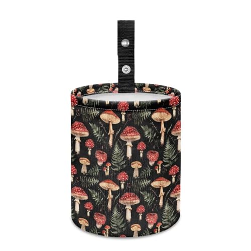 Image of Renewold Waterproof Car Trash Can Garbage Can Trash Bin Car Trash Hanging Vehicles Boat Camping Picnic Storage Organizer Bag Red Mushroom Leaves Foldable Automotive Accessories Women Men Gift
