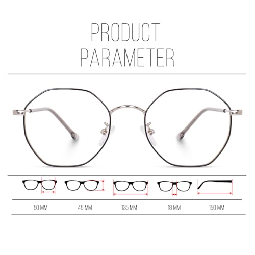 Image of Hexagonal Shape Blue Cut Antiglare Zero Power Computer Eyeglasses For Men And Women | Blue Light Filtering Glasses For Computer And Mobile Use | 100% UV Protection