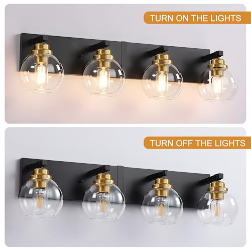 Image of LmnLvn Bathroom Light Fixtures, Farmhouse Black & Gold Metal with Globe