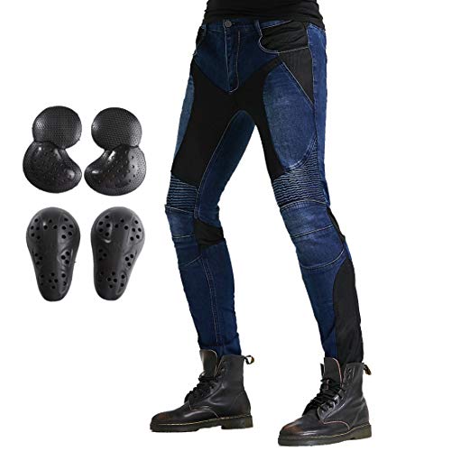 Summer Mesh Motorcycle Riding Jeans with Armor Motocross Racing Slim Stretch Pants (XXL=36, Blue)