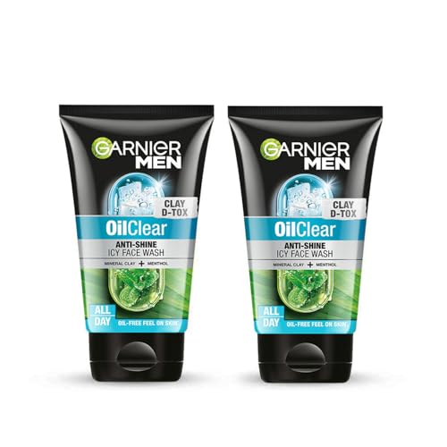 Image of Garnier Men Oil Clear Deep Cleansing Face Wash, Mineral Clay and Menthol Deep Cleansing Face Wash for Oil Free Feels, Suitable for all Skin Types, 100g (Pack of 2)