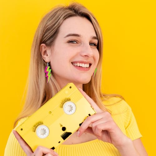 80s Neon Earrings for Women Acrylic Lightning Bolt Drop Earrings Retro 80s 90s Glow Party Accessories Neon Jewelry for Halloween Costume Outfit3