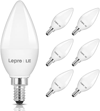 Lepro E12 LED Candelabra Light Bulbs, 5.5 watt, 40 watt Equivalent C37 B11 Ceiling Fan Bulb Chandelier Bulbs, 2700 Kelvin Warm White Type B Small Base Candle Lights, Frosted Plastic Shell, 6-Pack