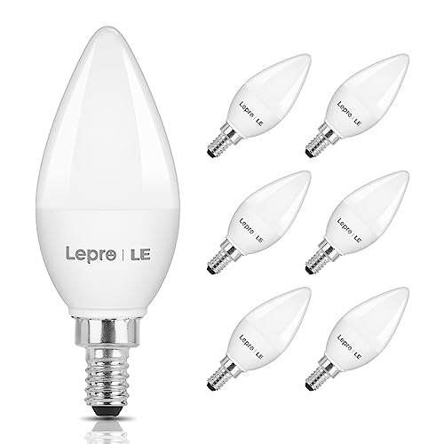 Lepro E12 LED Candelabra Light Bulbs, 5.5 watt, 40 watt Equivalent C37 B11 Ceiling Fan Bulb Chandelier Bulbs, 2700 Kelvin Warm White Type B Small Base Candle Lights, Frosted Plastic Shell, 6