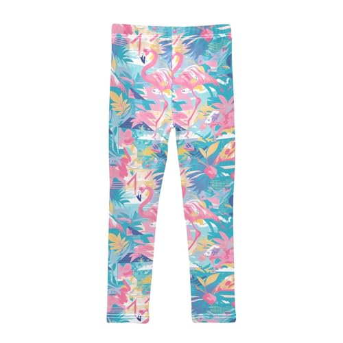 KLL Pink Flamingo Little Girls Cotton Pants Stretch High Waisted Yoga Pants Exercise2