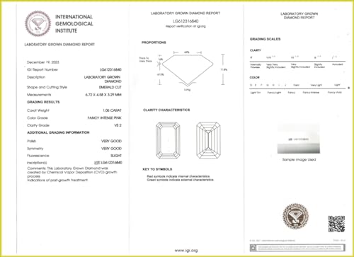 IGI Certified Fancy Intense Pink CVD Diamond 1,05 ct Szlif szmaragdowy (6,72 x 4,58 x 3,29 mm) VS2 Czystość Luźny diament CVD, Large, Diament CVD, Diament sztuczny