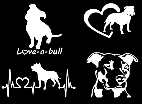 Pitbull Decal 4 Pack: Love-a-Bull, Pitbull Heartbeat, American Pit Bull ...