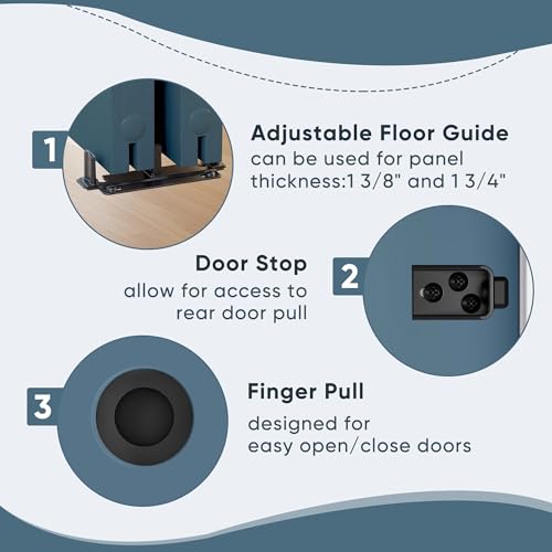 JUBEST 8FT/96 Heavy Duty Bypass Door Hardware with Soft Close Mechanism, Sturdy Closet Door Track for 2 Door System, Quietly and Smoothly, Fit Door Thickness 1 3/8" or 1 3/4", Easy to Install, Black