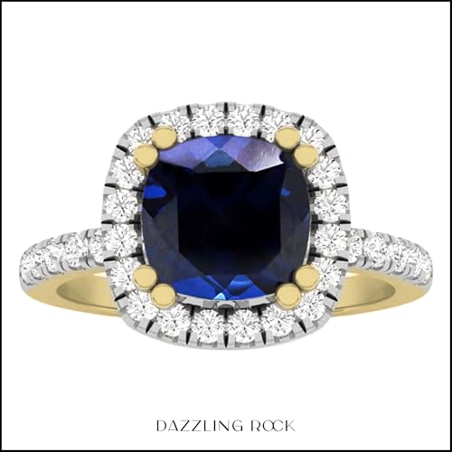 Dazzlingrock Collection 7.5mm Cushion Lab Created Gemstone & Round White Diamond Halo Engagement Ring for Women in 14K Yellow Gold3