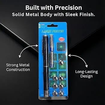 Image of SHAKTISM Laser Pointer Pen with 7 Interchangeable Pattern Heads | Metal Body Presentation Pointer | Star, Grid & Spiral Effects | Long Range Beam | Ideal for Teaching, Meetings & Outdoor