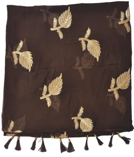 Image of YOUTHQUAKE Women's Golden Patti Work Embroidered Chiffon Dupatta for Womens & Girls With Latkan