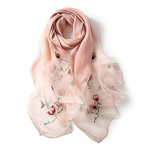 ANMIDA Large Stole, Large, Women’s, Silk, Embroidered, Flower Pattern, Flowers, Shawl, Embroidered, Large Stole, Silk, Women’s, Spring and Summer, UV Protection, Free Size