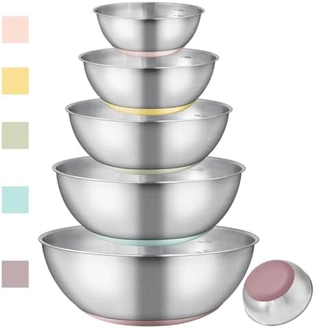 Stainless Steel Mixing Bowl Set - High - Quality, Durable and Rust - Resistant for Baking, Cooking, and Salad Making,Kitchen meal preparation,Great for Mixing & Serving,Anti slip silicone rubber base - Thumbnail 2