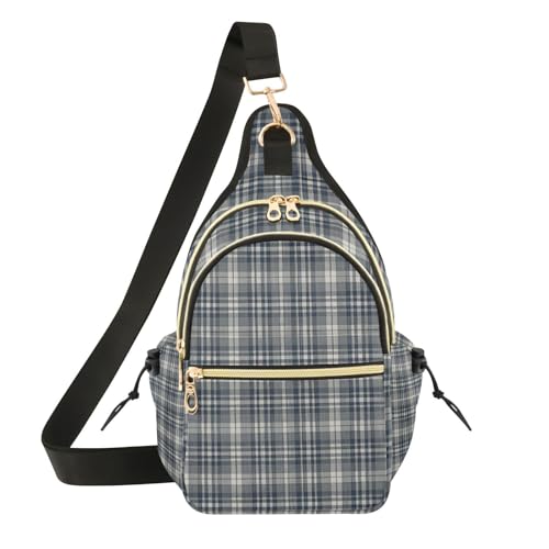Sac à bandoulière vintage gris motif écossais finitions soignées