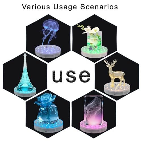 Image of Led Light Base 6 Inch Round Rechargeable Multicolor Pedestal Display Stand | Round light base, USB charging & battery dual power supply, fits crystal glass art, vase, mini Eiffel Tower ornament