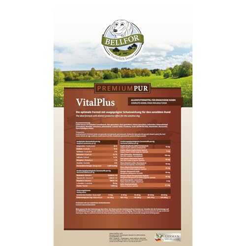 Bellfor PUR VitalPlus Trockenfutter für Hunde, glutenfrei mit hohem Lammanteil, 10 kg - reich an Omega-3 & natürlichen Antioxidantien. Getreidefreies Trockenfutter für Hunde.
