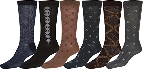 Sakkas UHDressRibbed6pk5199 Mens Pattern Dress Socks Value Assorted 6-Pack - Traditional - 10-13