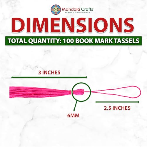 Image of Mandala Crafts Small Fuchsia Bookmark Tassels - 100 Bulk Silky Mini Craft Tassels with Loops for Bookmarks, Jewelry Making, Graduation Decorations, and Keychains