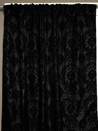 Lovemyfabric Taffeta Flocking Damask Print Curtain Panel Window Treatment Gothic Victorian Photography Backdrop Bedroom Kitchen Livingroom Window Décor (58" Wide X 36" Long, Black On Black) #TOP22